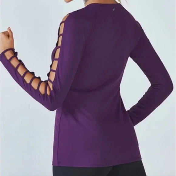 NWOT Fabletics Evangeline Top w Open-Lattice Sleeves, Pure Purple, Medium - Picture 2 of 5